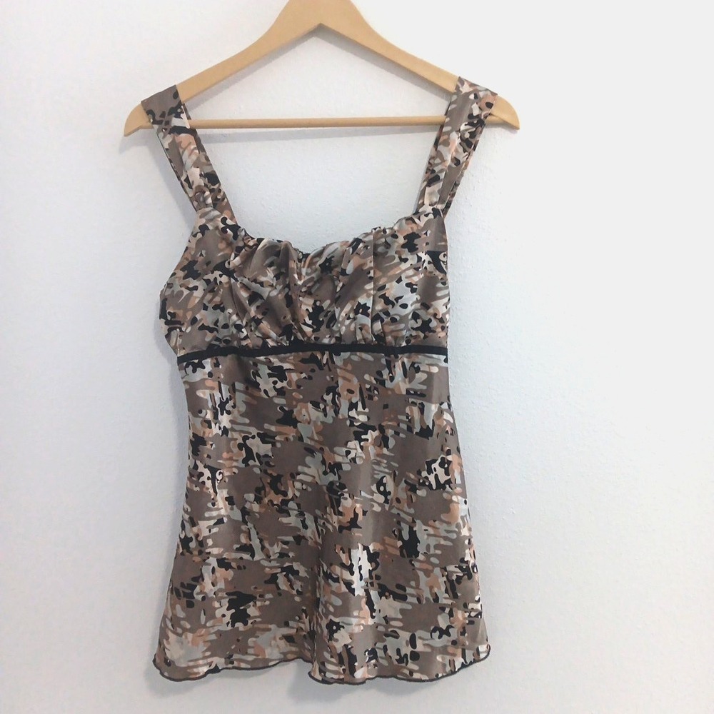VTG 90's Babydoll Tank Top Medium Satin‎ Milkmaid Peasant Tie Waist Cottagecore